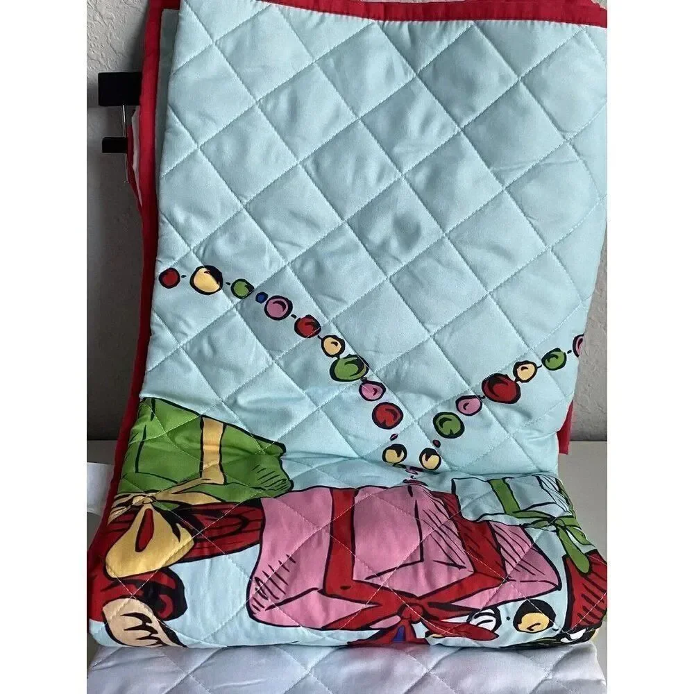 2 Piece Dr Seuss The Grinch Quilt Set TWIN Size Reversible Bedding Christmas NEW